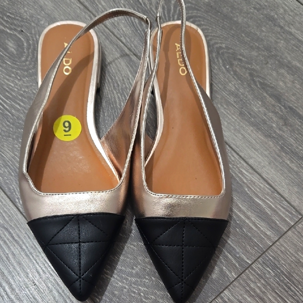 Aldo Women's Black and Gold Slingback Flats